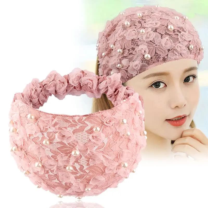 Fascia per capelli elastica a perle con bordo largo per donna, accessorio antiscivolo per viaggi all'aperto, stile coreano, per coprire i capelli bianchi