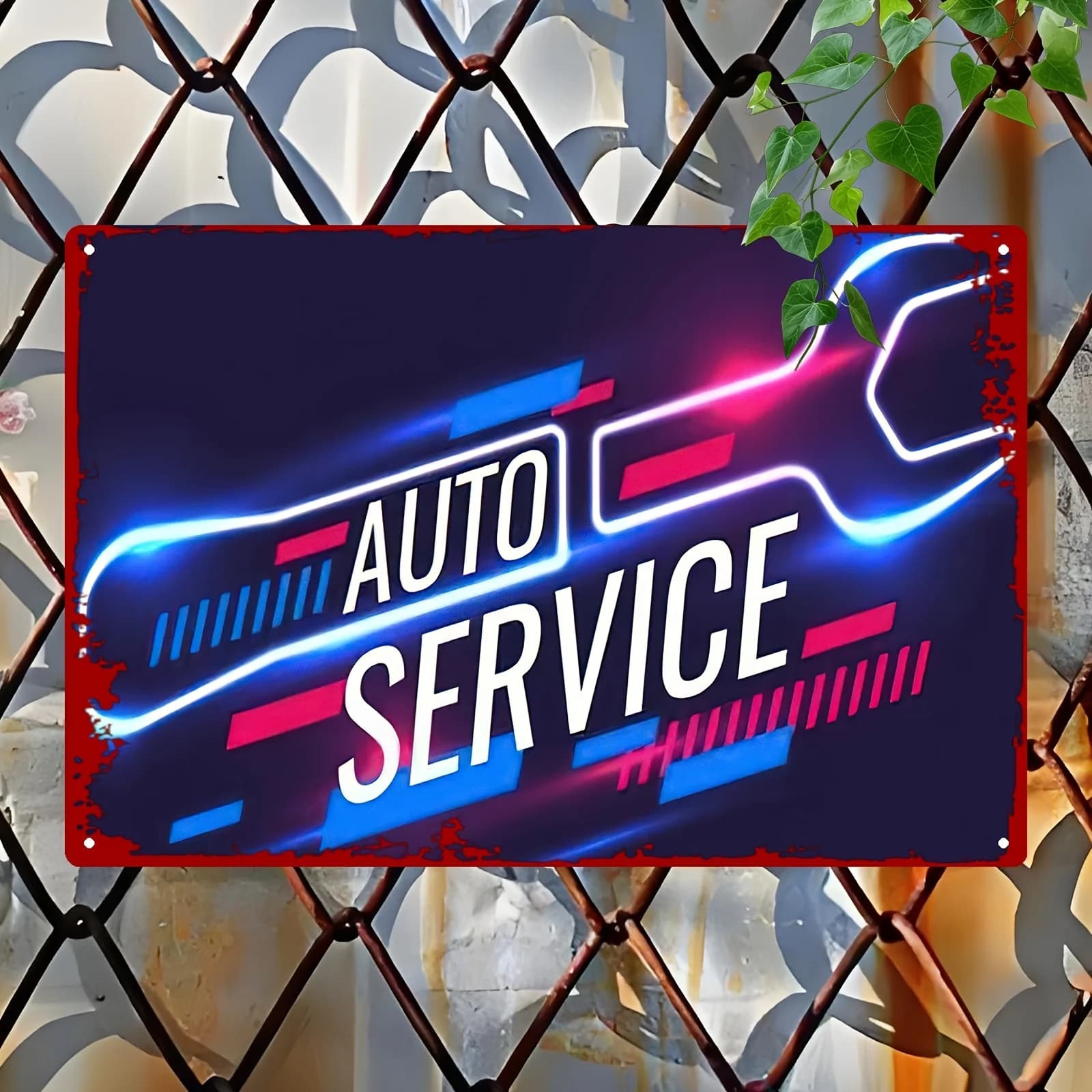 2D Flat, A 2D Flat Neon Car Service Sign - Traditional Wall Decor, Multi-purpose Poster Size,No Electricity Required, Red