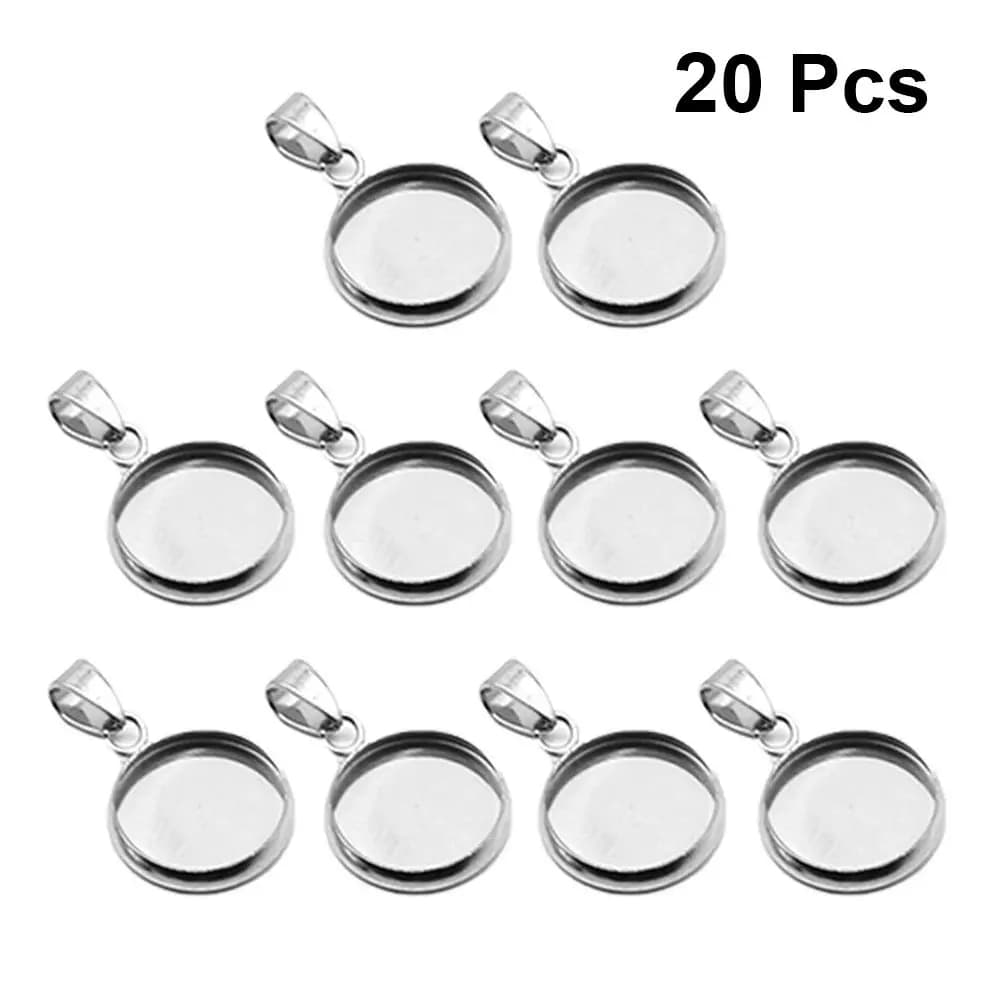 Set di 20 Base per Ciondoli Rotondi in Acciaio Inox, Componenti per Creazione di Gioielli Fai-da-Te, Collane e Bracciali, Argento 6mm