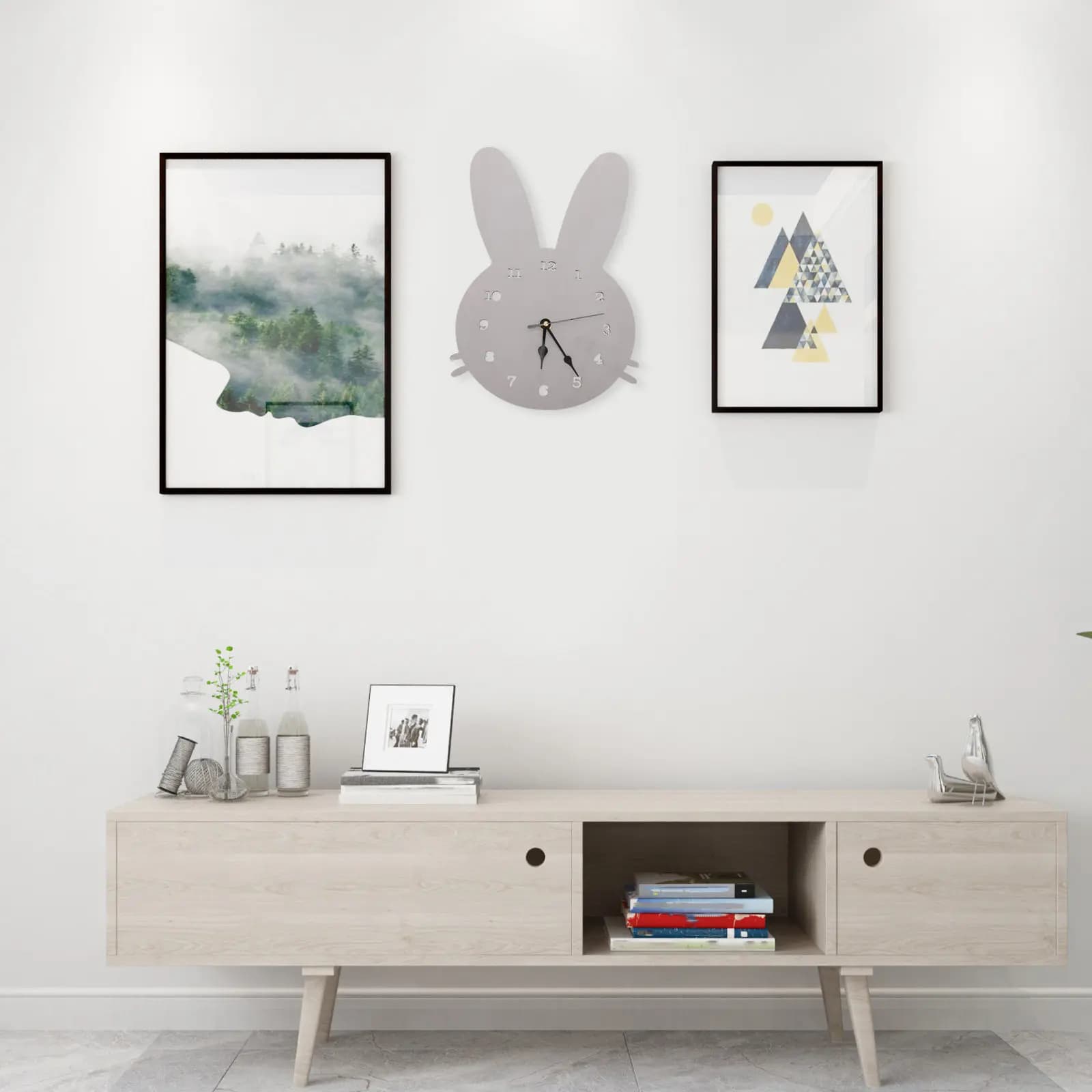 Orologio da Parete Decorativo a Forma di Coniglio Grigio, Decorazione Artistica per Soggiorno e Casa
