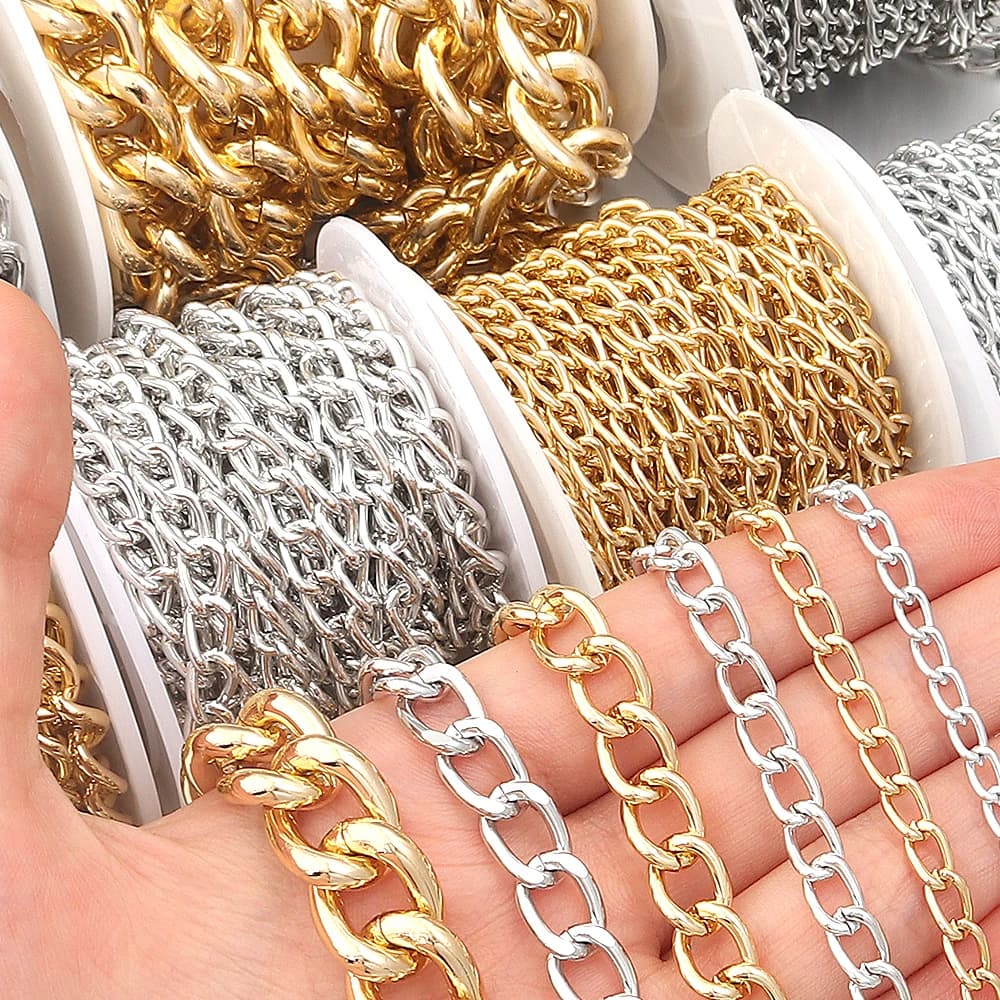 2-5 metri/rotolo catene intrecciate in alluminio catena a maglie di estensione in oro argento per accessori connettori collana braccialetto fatto a mano fai da te