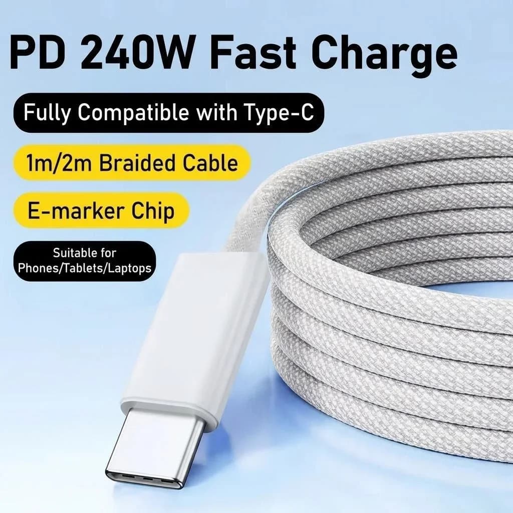Cavo USB Type-C a Type-C da 240W per Ricarica Super Veloce, Compatibile con Macbook, iPad, Apple iPhone 16/17, Samsung, Laptop, Cavo Dati Originale