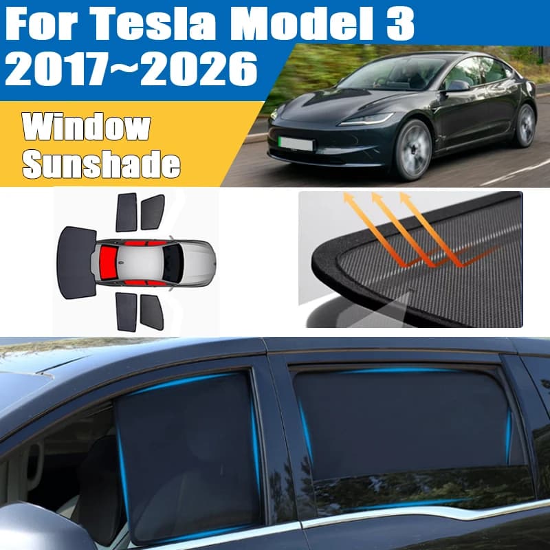 Accessori per Tesla Model 3 2017~2026, Parasole per Parabrezza, Rete Isolante Termica, Protezione UV, Accessori Ombreggianti