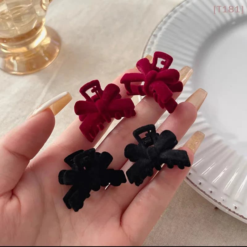 5 Pezzi Nuove Mollette per Capelli in Velluto con Fiocco, Nere, Stile Principessa, Fermagli Laterali, Fermagli a Trombetta per Frangia, per Donne e Ragazze