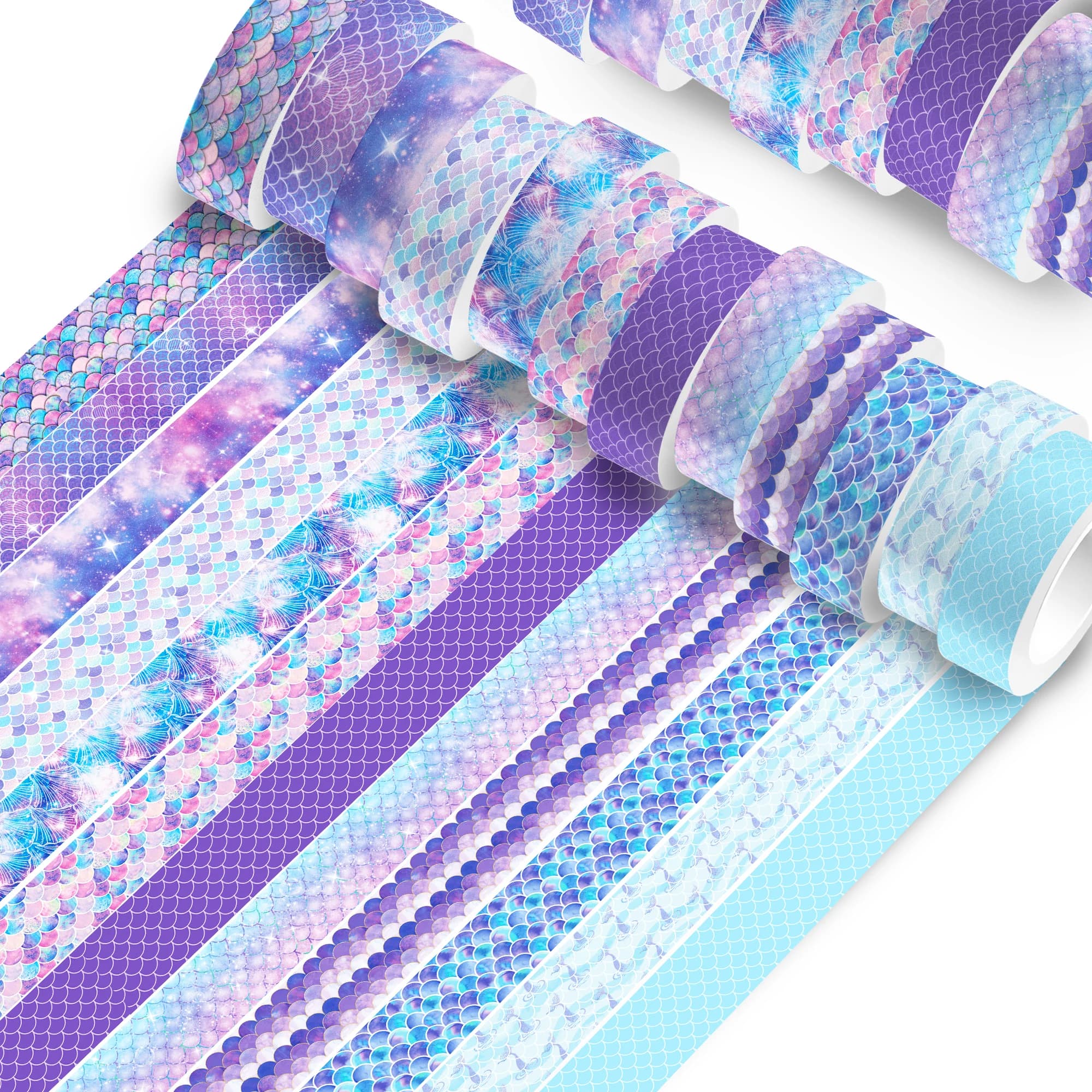 12 Rolls Birthday Party Gift for Girl Mermaid Scale Design Washi Tape Set Masking Tapes Friend Scrapbooking DIY Stationary Set