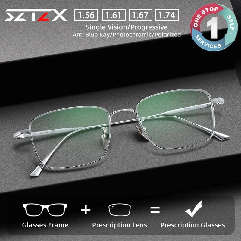 SZTZX Filo di titanio puro Retro Occhiali a mezza montatura Uomo Donna Occhiali da lettura moda Occhiali da vista progressivi con prescrizione ottica