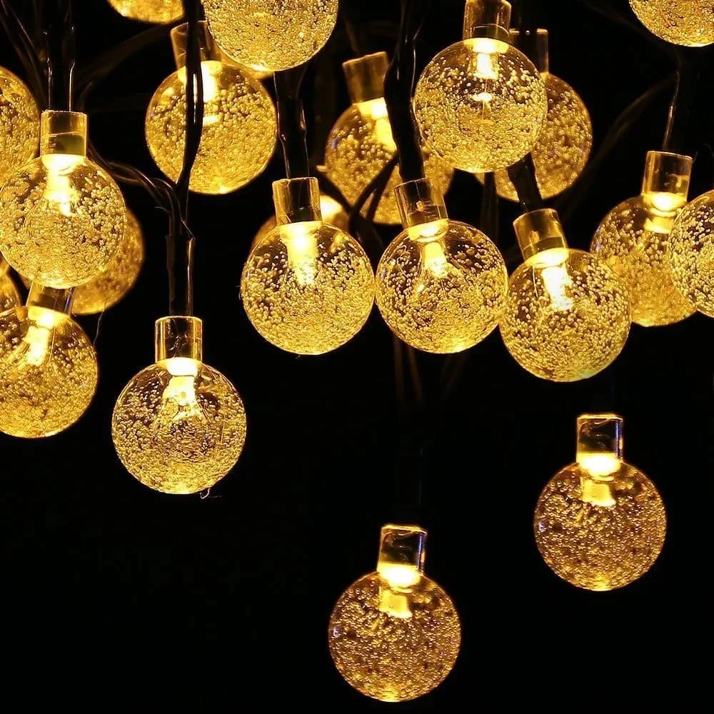 Catena di Luci LED a Sfera di Cristallo con Pannelli Solari 10M 50LED Impermeabile per Esterni, Illuminazione Decorativa da Giardino, Lampada Solare