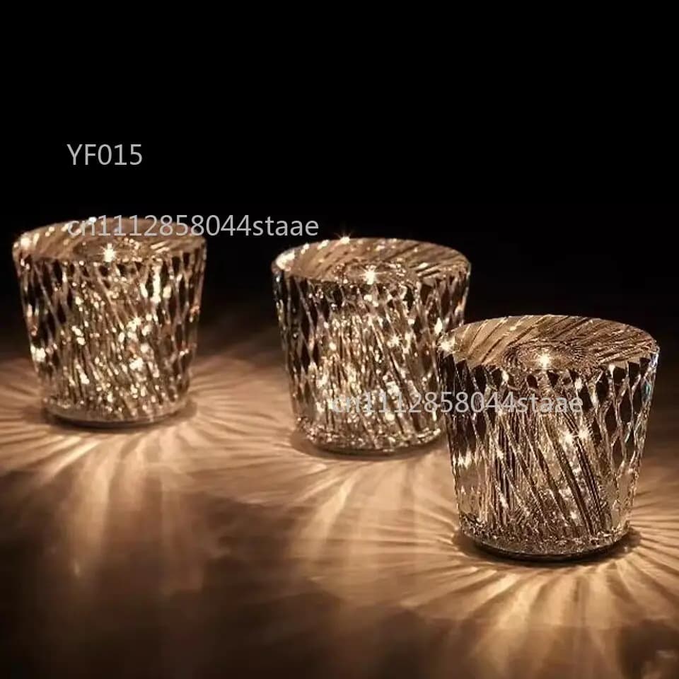 USB Rechargeable Crystal Table Lamp 3 Level Dimmable Warm Light Bar KTV Restaurant Decor Night Desk Lamp
