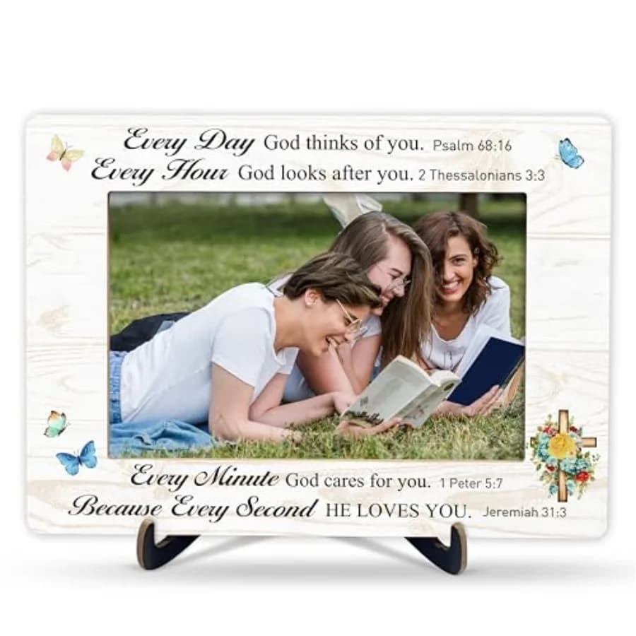 Christian Picture Frame, Religious Wooden Photo Frame With Stand For Office Home, Inspirational Scripture Gifts For Women, Bibl