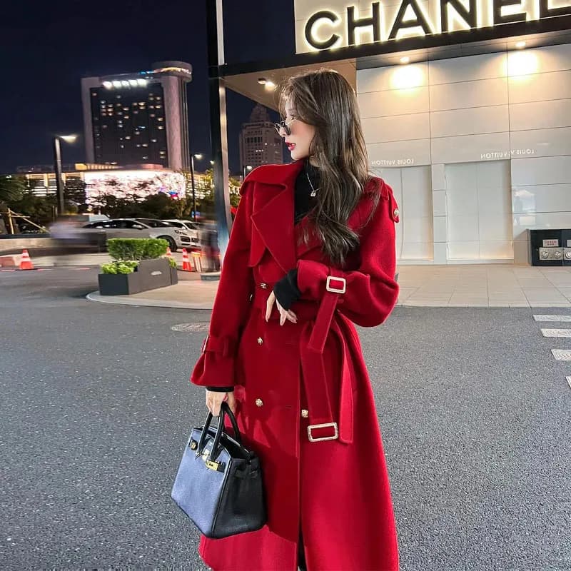 Long Woolen Jacket Women's Overcoat Autumn Winter New High-End Korean Loose Belt Double-Breasted Y2k Woolen Windbreaker Coat