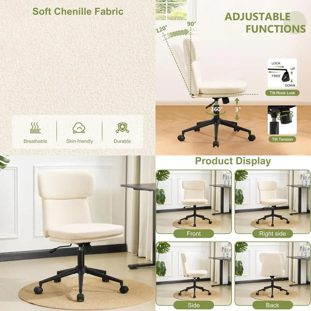 Office Chair Swivel padded in White Belt with Adjustable Bearing and Wheels