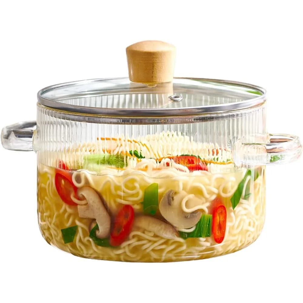 Pentola in vetro coperto con coperchio Pentola per zuppa in vetro resistente al calore da 1,6 litri Pentola in vetro a doppia maniglia Utensili da cucina da cucina