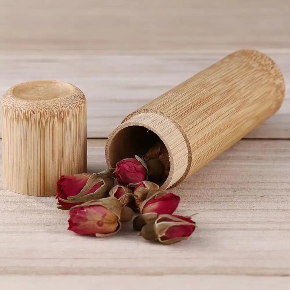 1Pcs Natural Bamboo Bamboo Tea Canister Round Design With Lid Tea Storage Box Primary Color Spice Container Jar