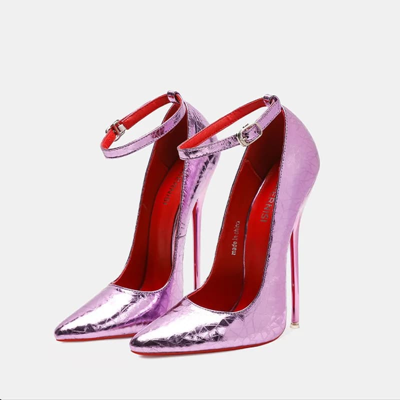 Large Size 46 Genuine Leather Cowhide Pointed Toe High Heels For Women Autumn Catwalk Dance Party Pumps Unisex Ankle Strap Shoes