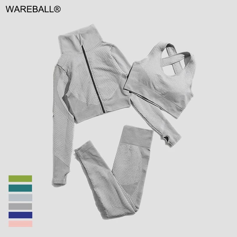 2/3 pieces women's yoga jumpsuit knitted yoga pants seamless leggings clothing zipper sleeve long crop top clothing fitness clothing gym set