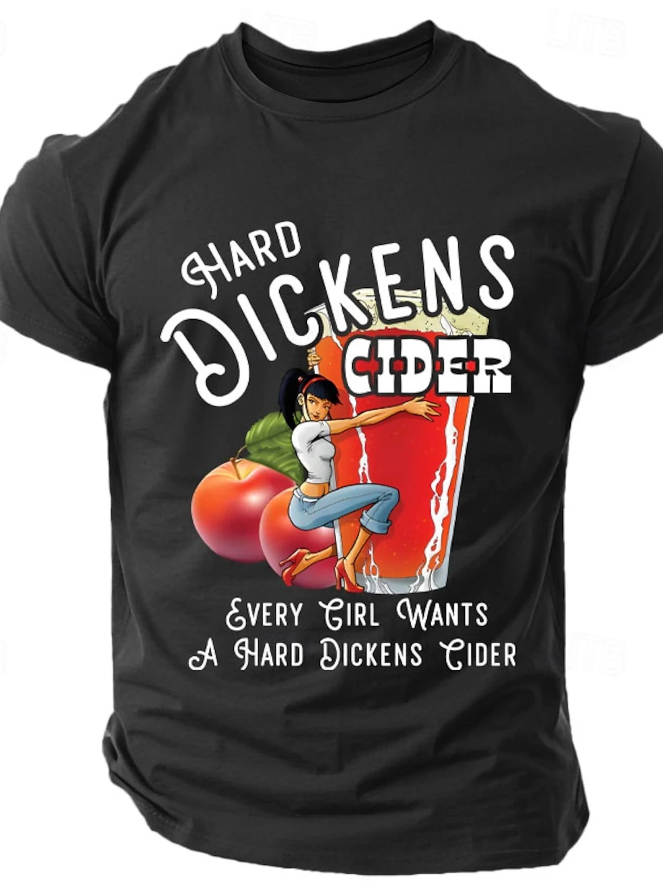 Hardy Dickens Cider Illustration Girl Model T-Shirt Funny Humor for Adults Bere Theme T-Shirts Casual Unisex T-Shirt Black High Quality Soft Cotton Blend Breathable ~ Wear Random ~ Ideal for Christmas