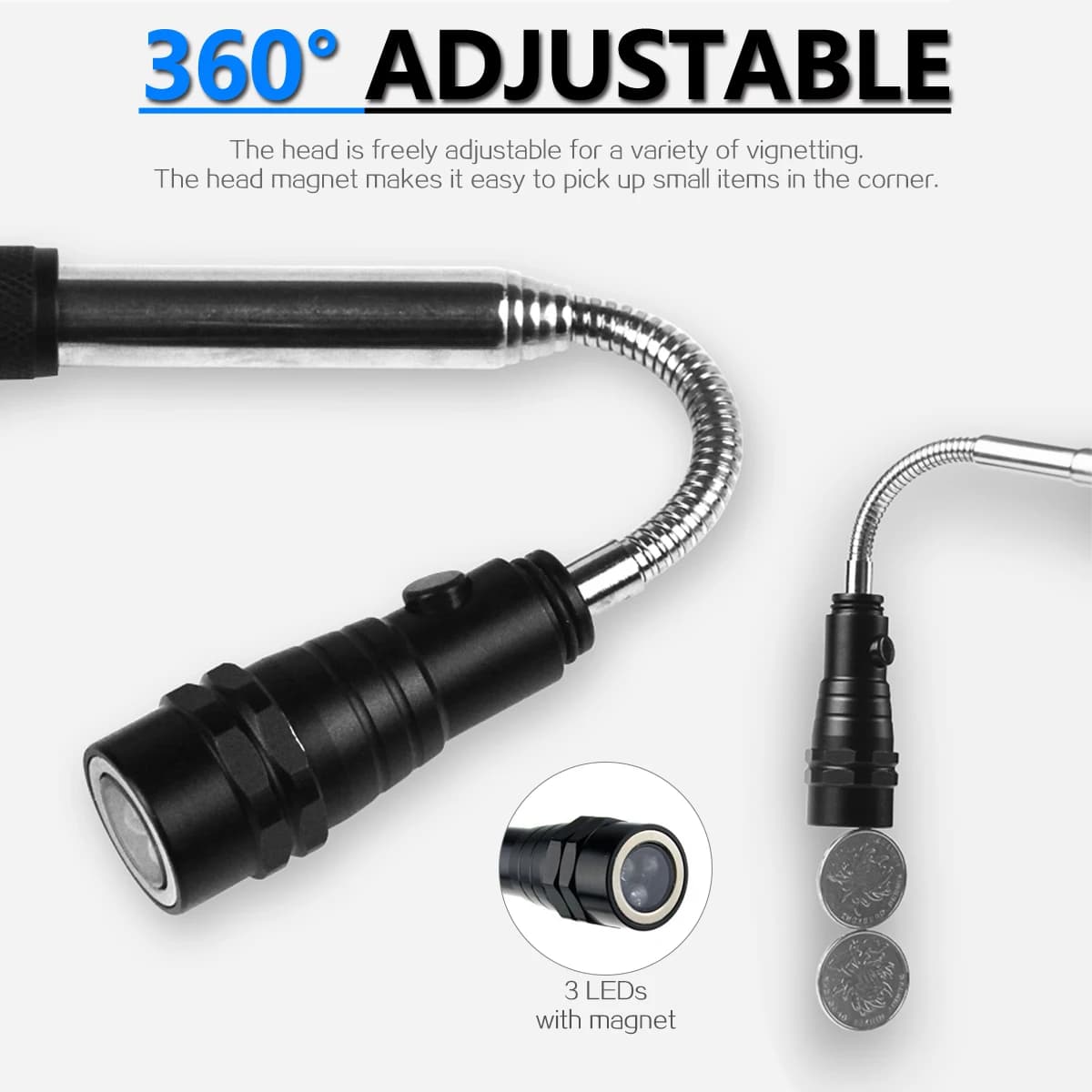 Torce a Led portatili magnete 3xled strumento di prelievo magnetico telescopico flessibile estensibile perfetto strumenti di prelievo meccanico