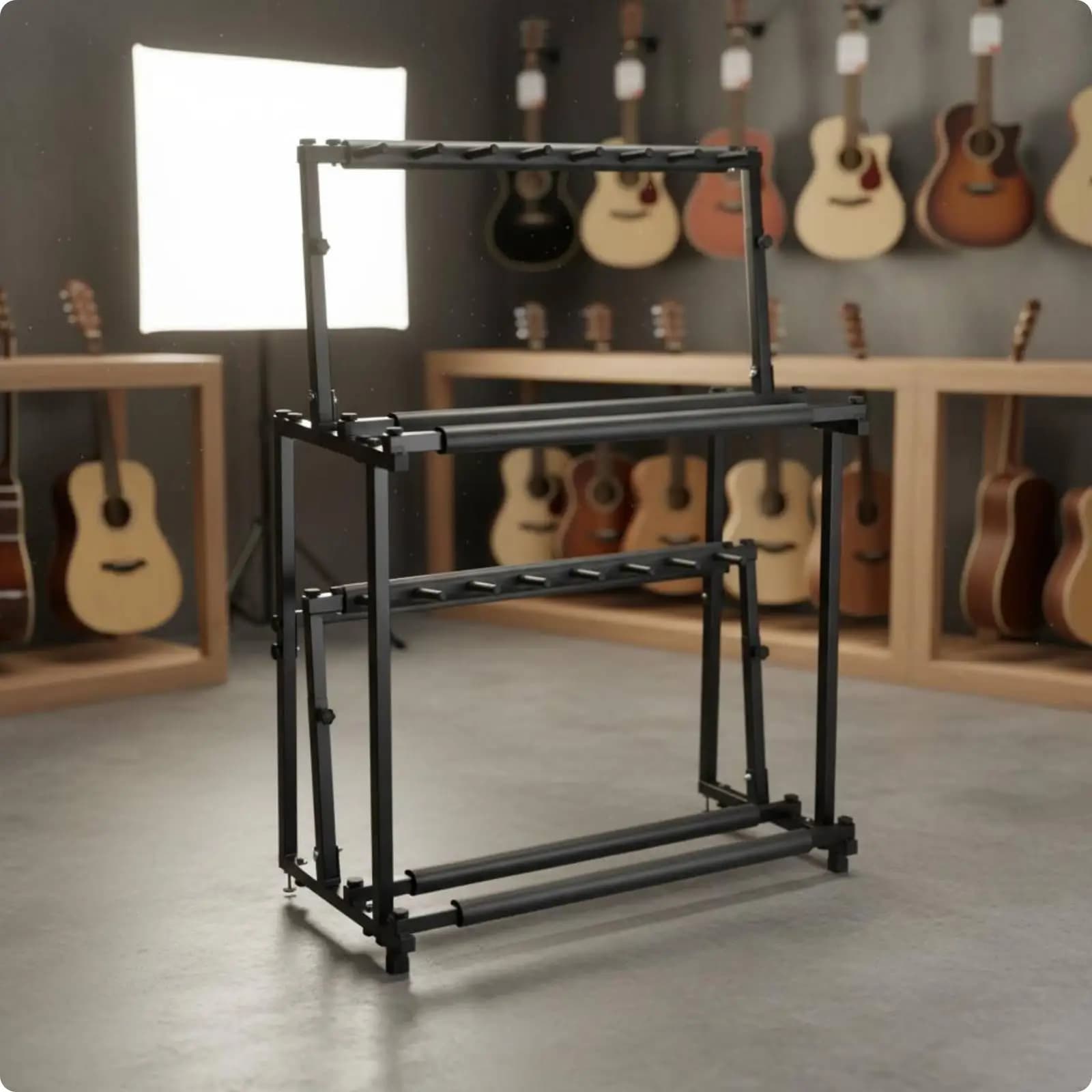 Large Capacity Adjustable Ukulele Display Rack Double Tier Stand for Music Store Instrument Organization and Easy Access