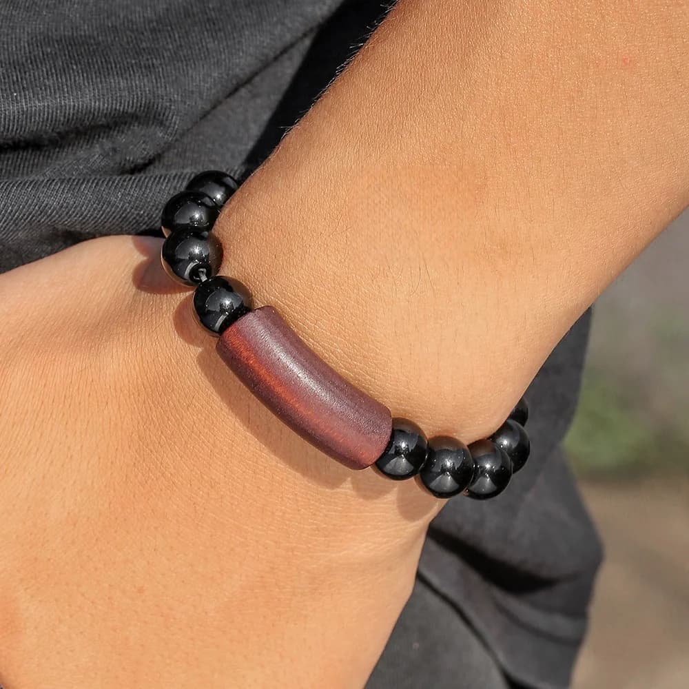 Bohemian Black Beads Men Bracelet Retro Brown Wood Pipe Bracelet Hip Hop Party Jewelry INS Trend Accessories