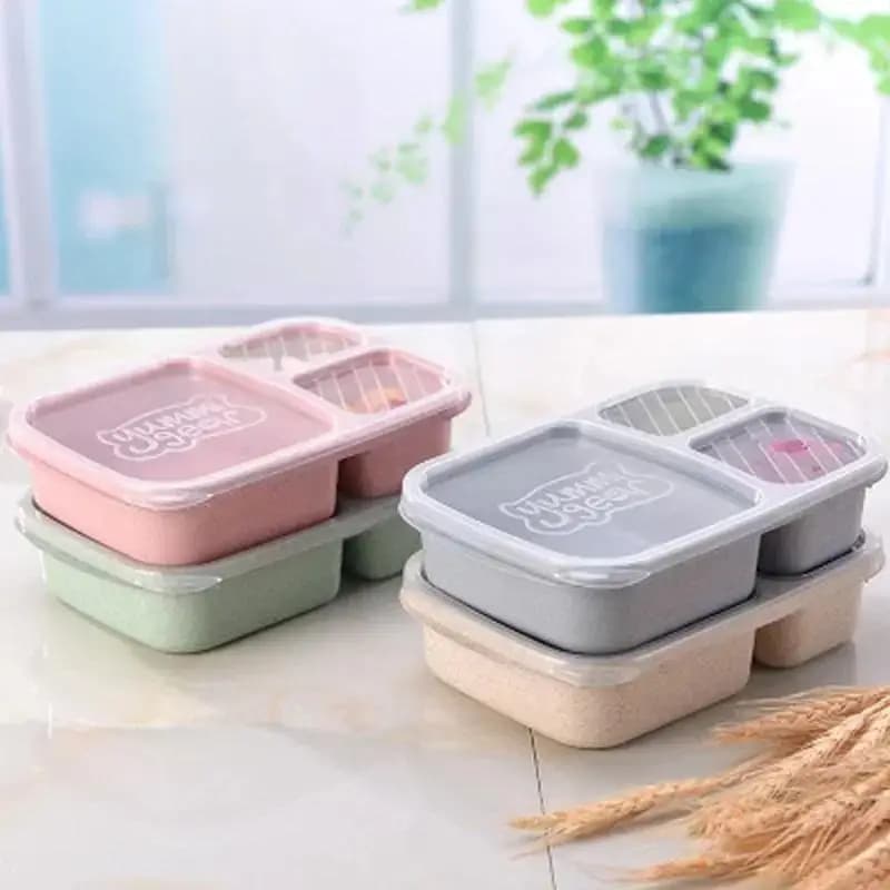 Contenitore per Pranzo a Strato Singolo con 3 Scomparti in Paglia di Grano, Portatile, per Microonde, Biodegradabile, Bento Box per Campeggio e Picnic