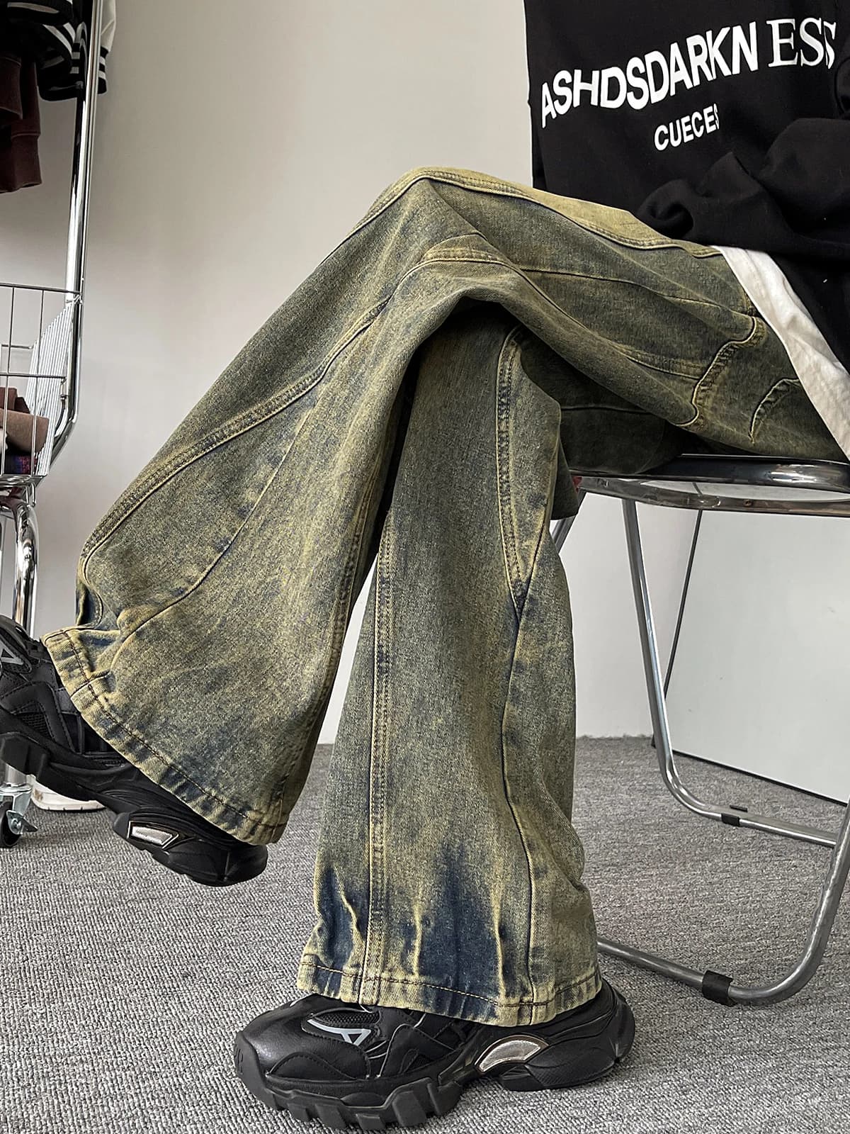 Spring Autumn Men's Jeans Loose Fit Fashionable Washed Retro American Japanese Style Straight Leg Casual Trousers
