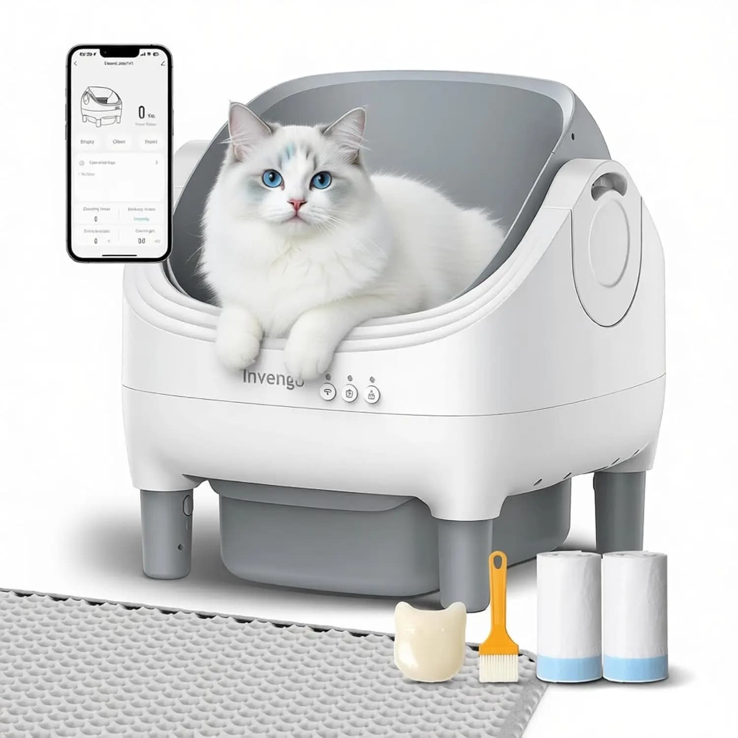 Lettiera Automatica per Gatti Multipli, Controllo Tramite App, Lettiera Automatica a Tetto Aperto Autopulente, Sicura, Personalizzabile