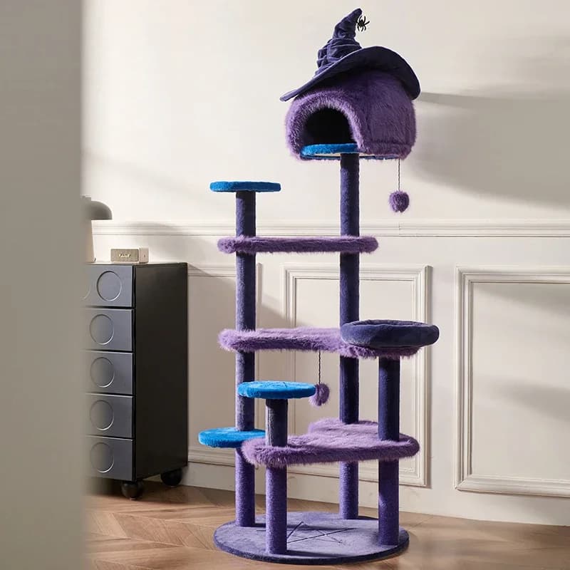 Troublemaker Halloween - Struttura per arrampicata su scale da interno, integrata per uso domestico, per piccoli appartamenti, non occupa molto spazio, albero per gatti, cuccia per gatti