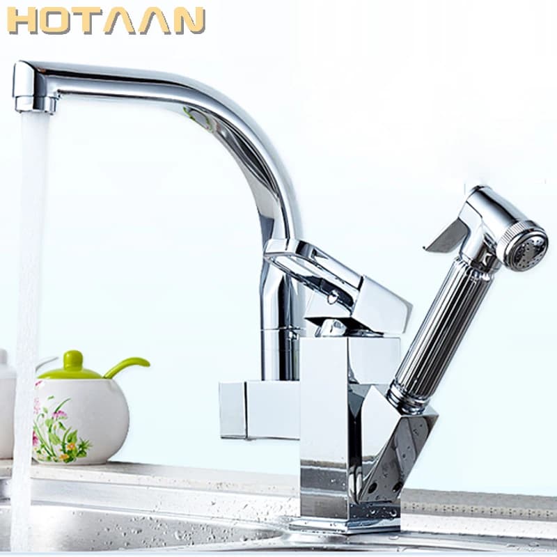 Rubinetto da cucina di lusso in ottone cromato/nero rubinetto per lavabo da bagno montato sul ponte spruzzatore estraibile beccuccio miscelatore per acqua calda e fredda gru