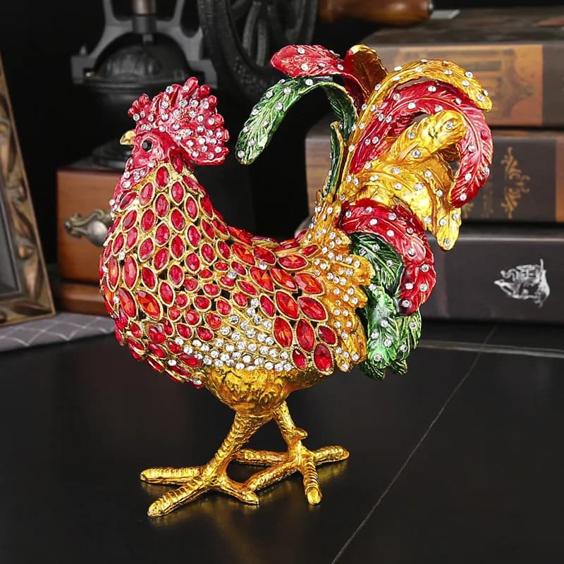 Scatola per gioielli con gallo grande vintage smaltato, gallo dipinto a mano, ornamentale per l'arredamento di casa e ufficio