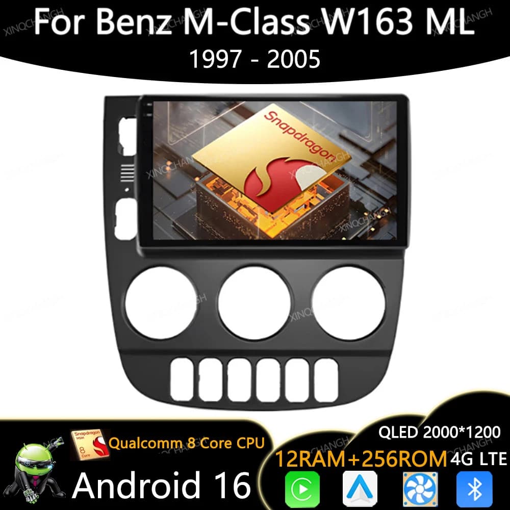Android 15 Car Radio For Mercedes Benz M-Class W163 ML 1997 - 2005 Multimedia Video Player 4G WIFI Head Unit QLED Qualcomm 2DIN