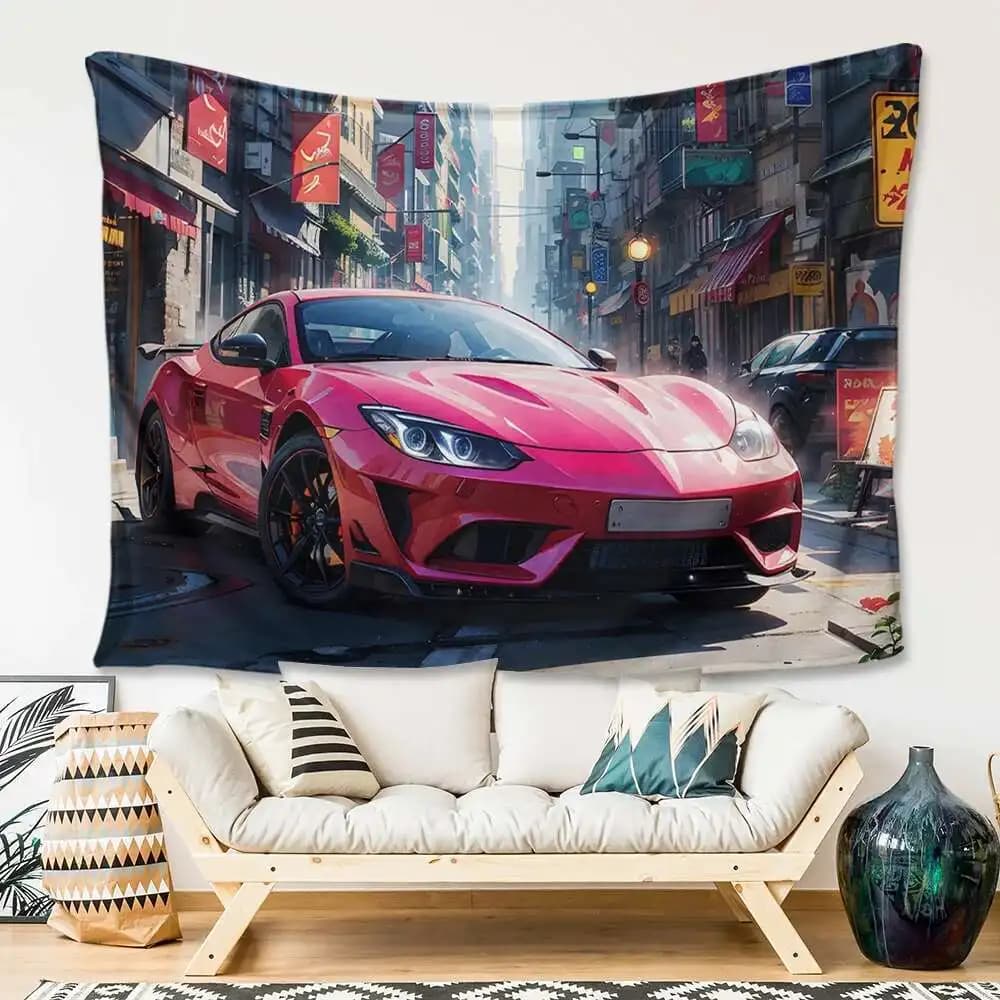 Durable CR cover with custom car pattern, soft blanket, sheet, bedroom, beautiful sofa, bedspread