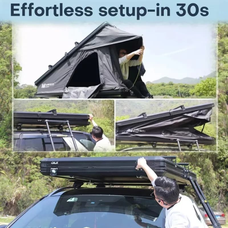 Tenda da tetto rigida in alluminio Inner X Hinge per 2-3 persone, modello Australia Triangle Roof, con portapacchi per pannello solare.