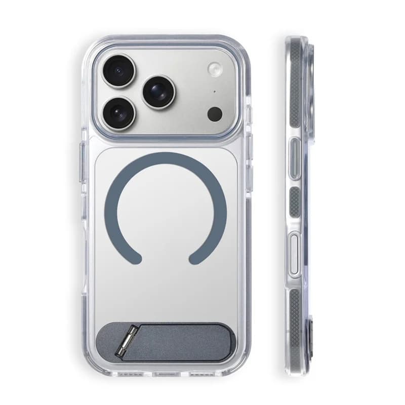 Supporto Pieghevole di Lusso per Custodia MagSafe per iPhone 17 Pro 16 16 Pro 17 17 Pro Max, Cover Protettiva Rigida Magnetica Trasparente