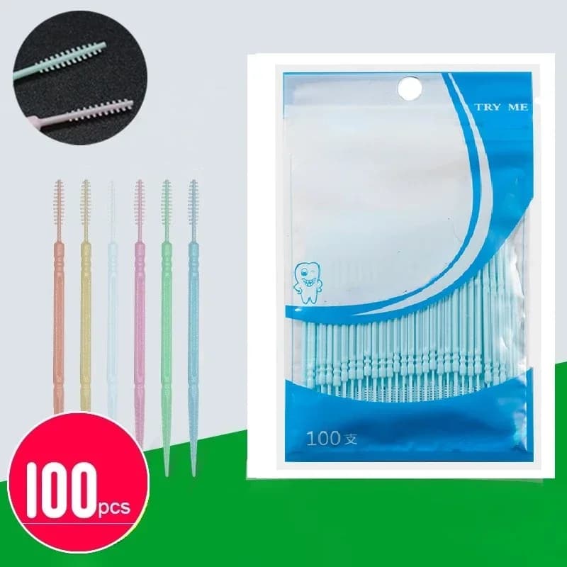 100PCS Spazzolino dentale a doppia testa Stuzzicadenti Igiene orale Denti Bastoni Filo interdentale Pick Strumenti per la pulizia dei denti Spazzolino interdentale