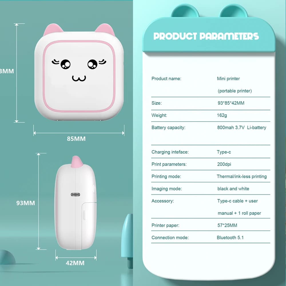 C25 MINI Print Portable Thermal Printer Photo Pocket Thermal Label Printer 58mm Printing Wireless Bluetooth Android IOS