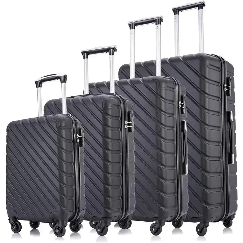 4-Piece 18-28 Inch Hard Shell ABS Luggage Set with Spinner Wheels, Carry-On Suitcase (Black)
