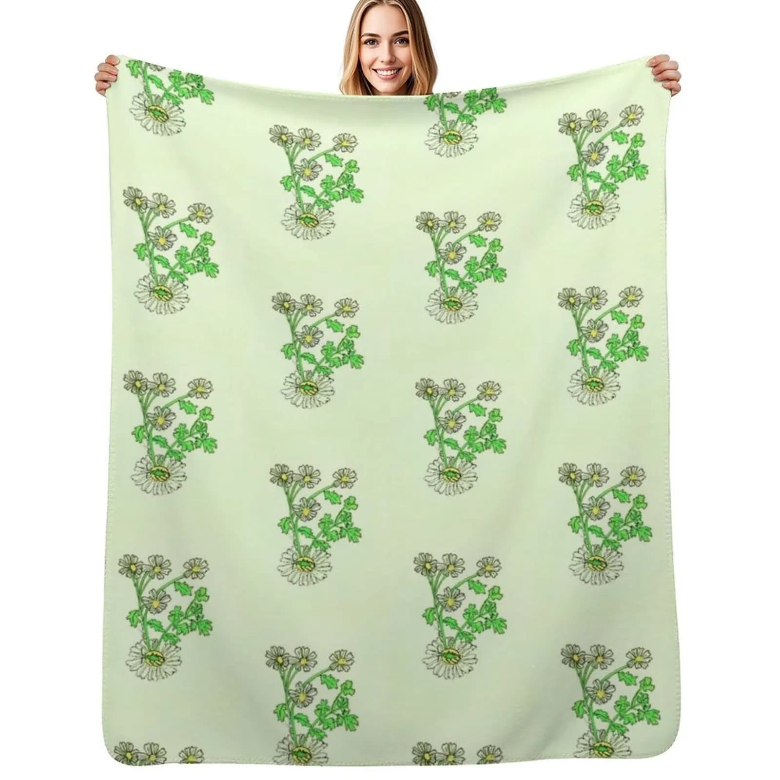 Green Capsid Bug on Chamomile Throw Blanket Flannel Fabric Sleeping Bag Cute Plaid bed plaid cosplay anime Beach Blankets