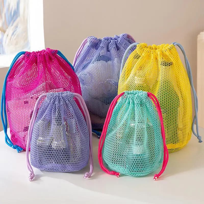Mesh Large Capacity Drawstring Bag Portable Minimalist Toiletry Cosmetic Travel Hand Carry Storage Wash Pouch Organizer New