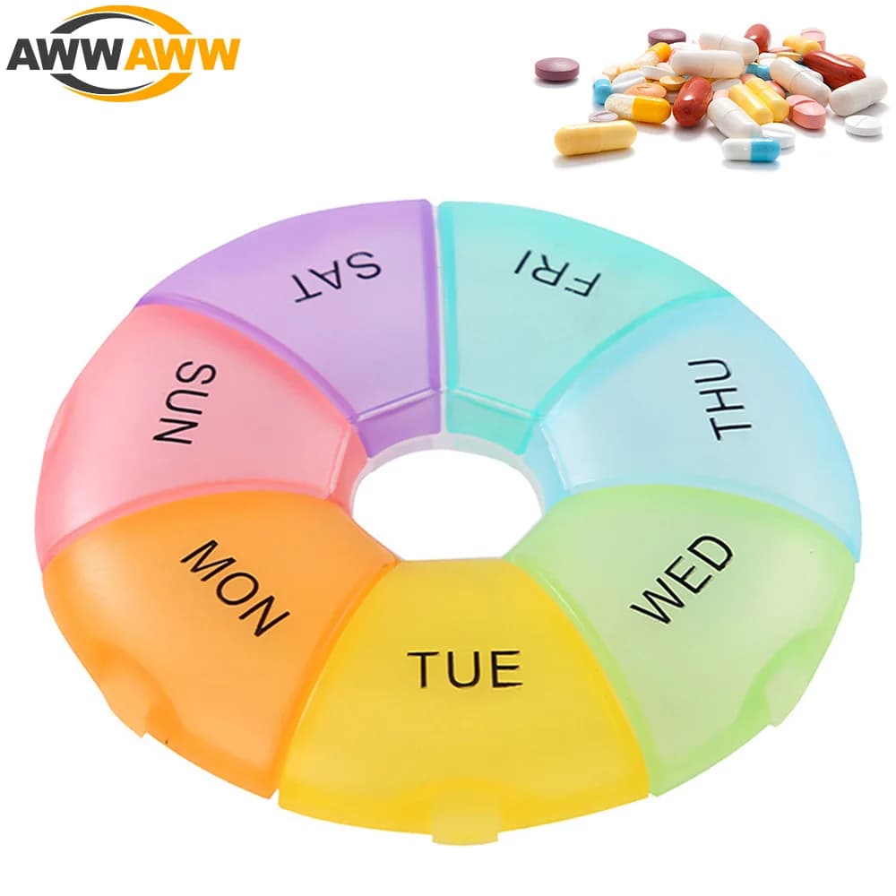 1 pz weekly pill holder for 7 days for travel, container for pills for medicines, vitamins, supplements