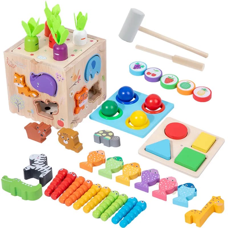 8 in 1 Montessori Toy Shape Sorter Wooden Puzzle Shape Matching Toys Kids Matching Game Learn Educational Toy for Toddlers Gift