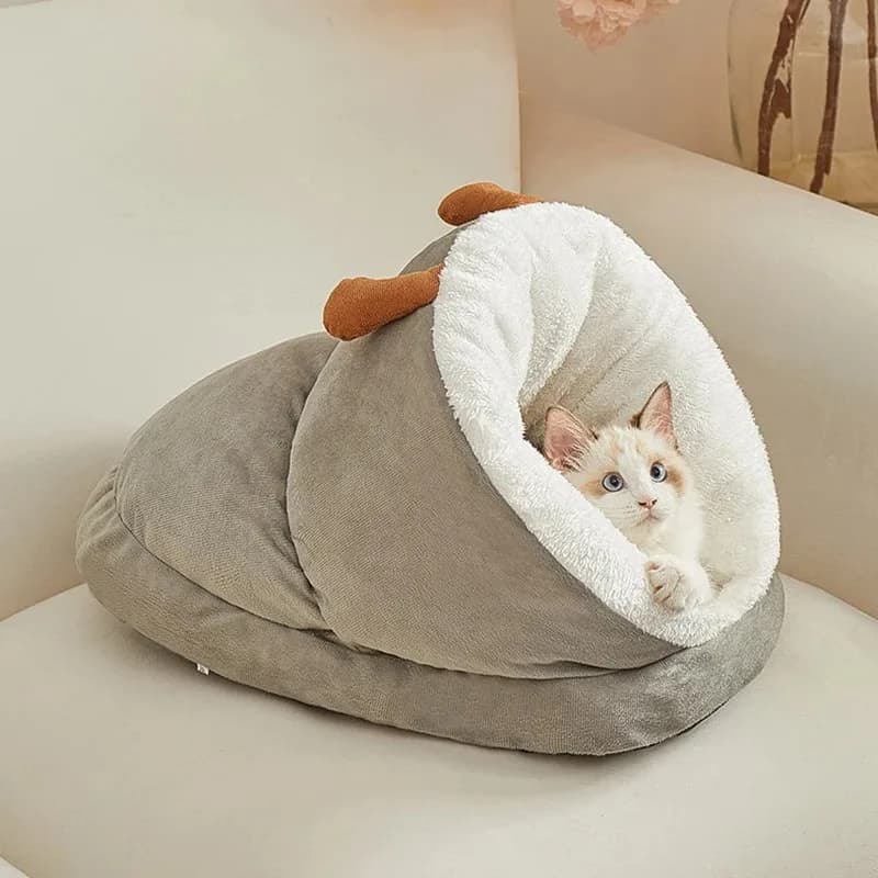 Letto invernale per animali domestici - Casetta per cani e gatti con design a pantofola in peluche, foderata in pile caldo per grandi spazi per cani di piccola taglia, fondo antiscivolo