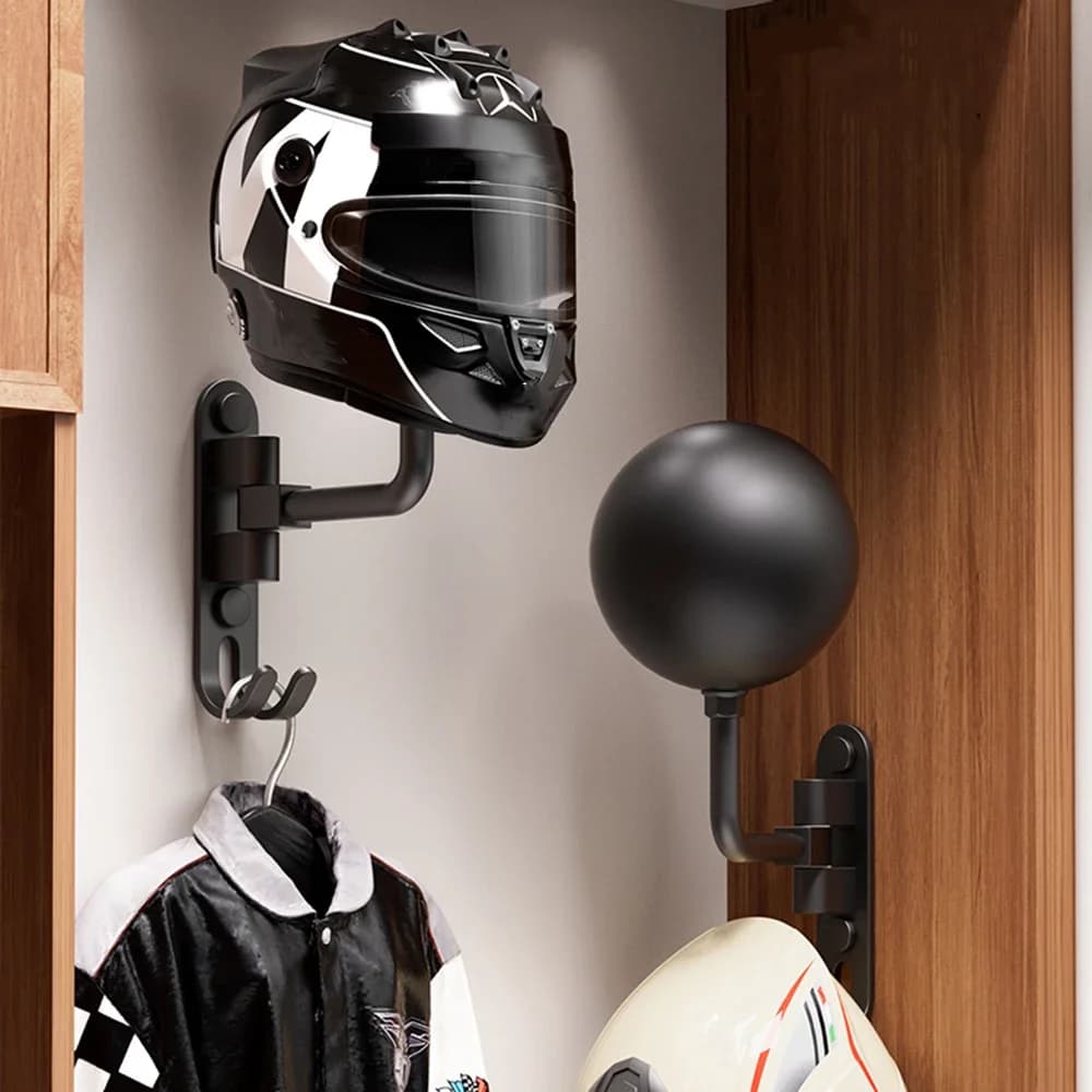 Supporto da Parete per Casco da Moto - Porta Casco Girevole a 180 Gradi con Ganci per Bici, Baseball, Ciclismo, Sci