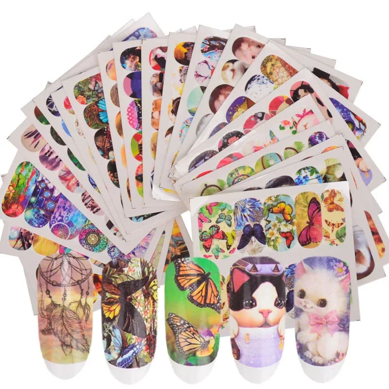 50 Sheets Cute Watermark Nail Stickers Mixed Design Animal Butterfly Dream Catcher Water Transfer Decal DIY Nail Art Decorations