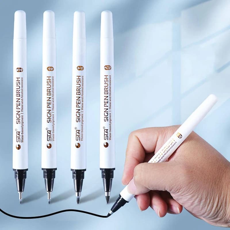 Bview Art 4pcs Calligraphy Soft Tip Pens,4 Size Hand Letter Marker Pens for Beginner Write,Sketching,Art Draw,Black Ink Pen Set