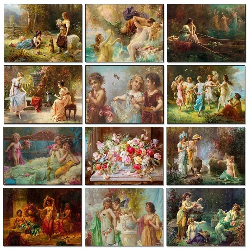 Riproduzione su tela e stampe di Hans Zatzka in stile rinascimentale vintage: Dama Nobile nel Giardino - Poster e Arte Murale