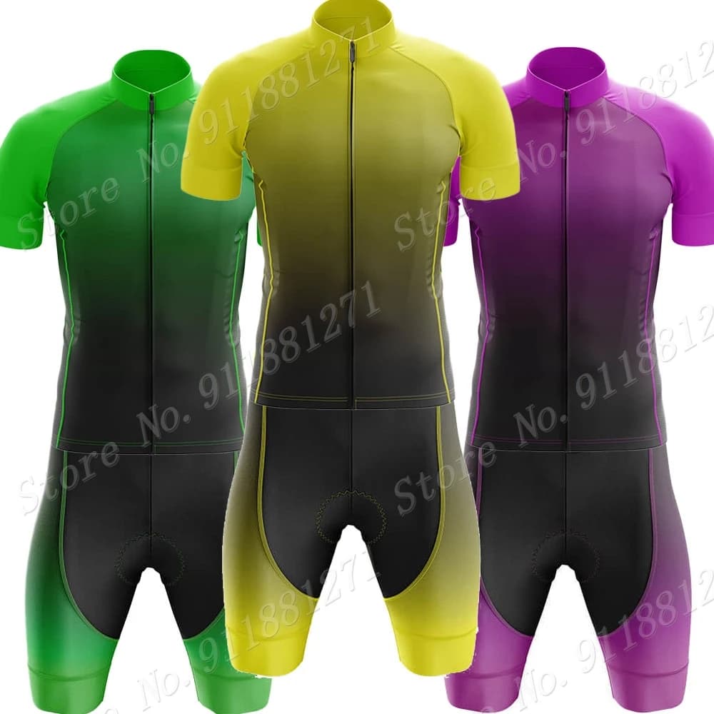 Maglia da Ciclismo sfumata gialla 2023 Set da uomo verde viola abbigliamento camicia tuta da bici da strada pantaloncini con bretelle da bicicletta MTB Maillot Ciclismo