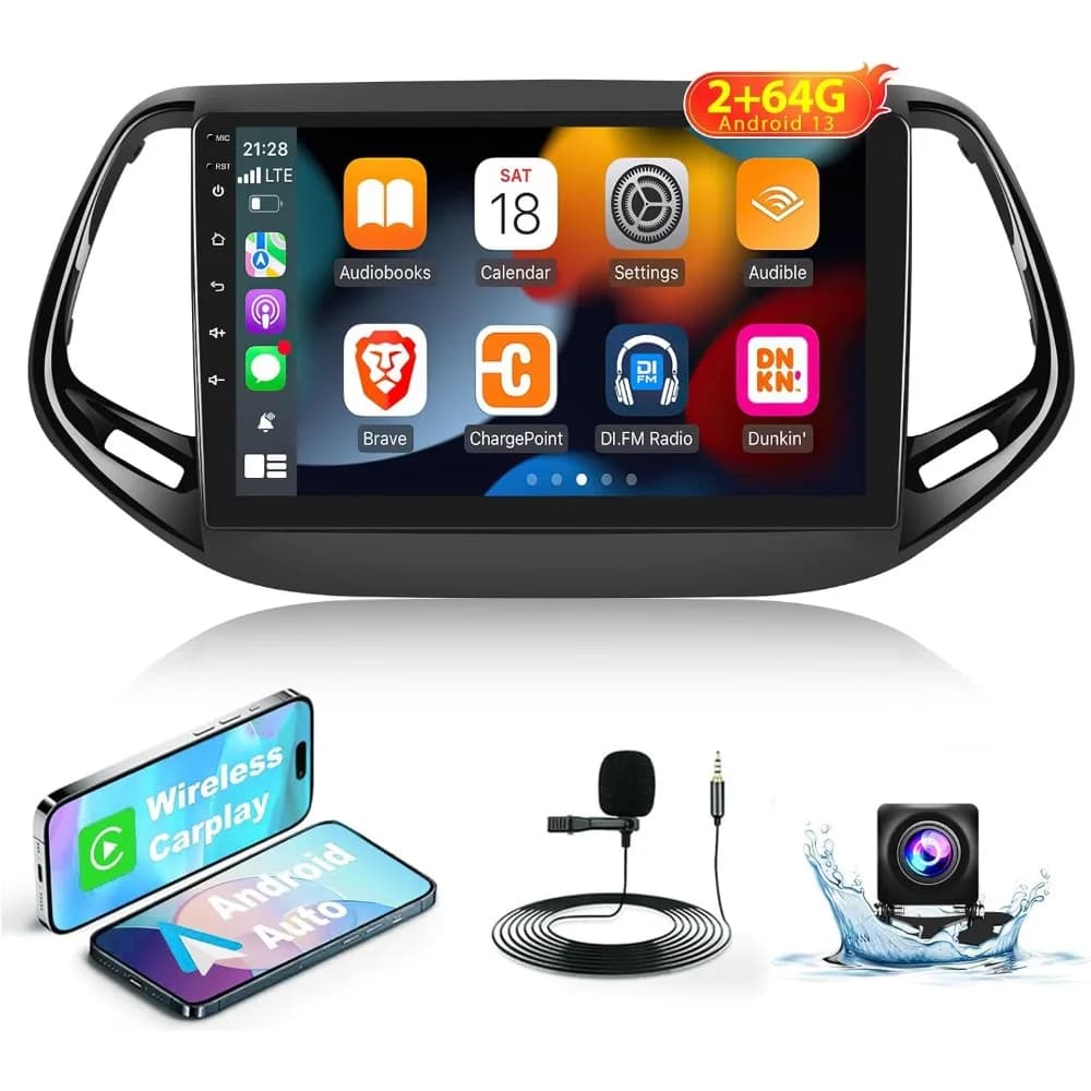 Autoradio Android 13 da 10 pollici per Jeep Compass 2017-2020 con CarPlay, Android Auto, Bluetooth e telecamera AHD