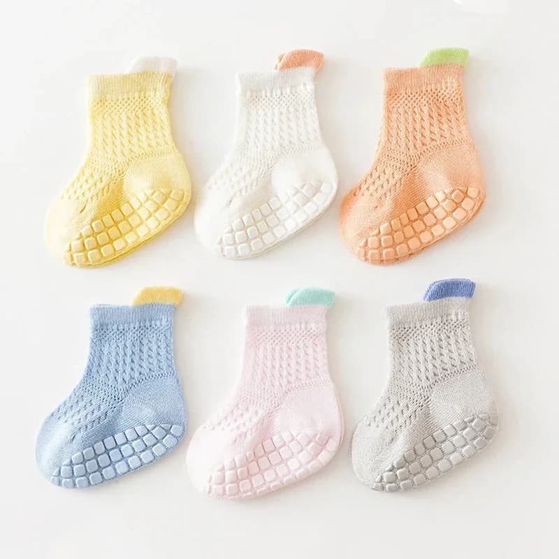 Bellbell 3pairs/lot 6 Colored Net Non-slip Baby Girl Sock Hollow Breathable Thin Infant Girl Cotton Sock Children Boy Socks Pack