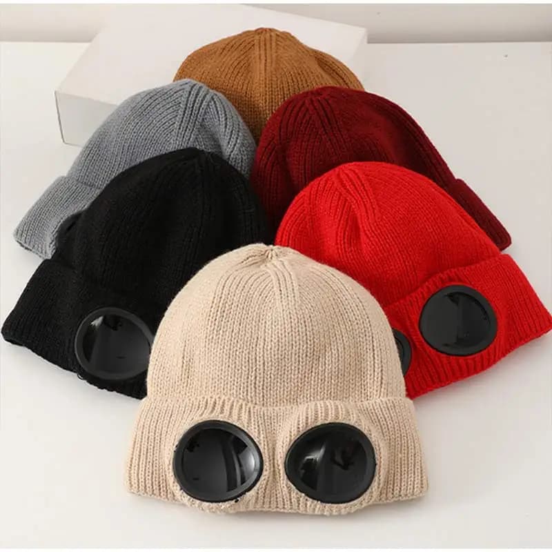 Winter Beanie Hat with Goggles Unisex Men Women Knitted Ski Hat Windproof Warm Ear Protection Soft Cold Weather Trendy Pilot Hat