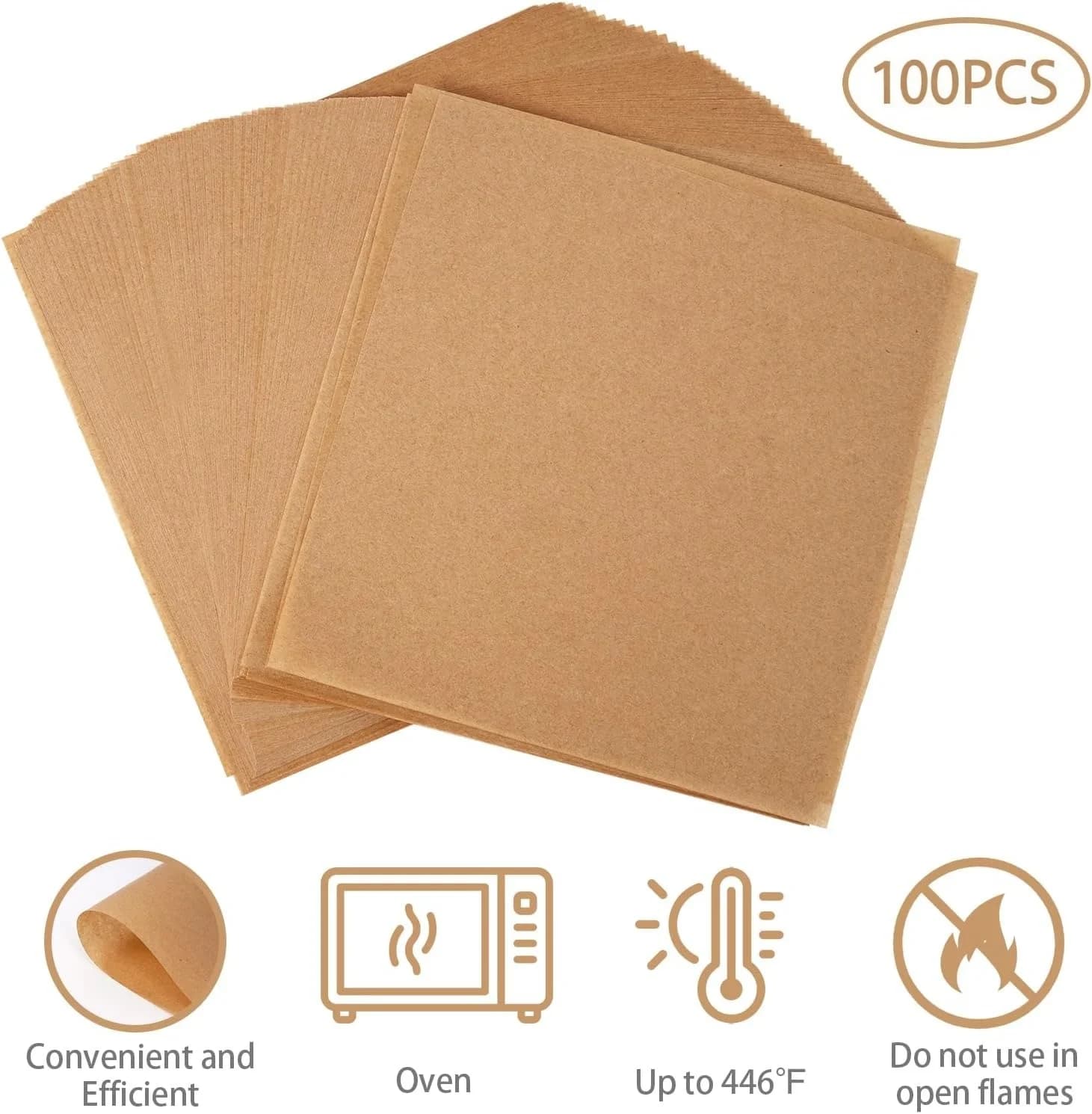 Set of 100 9×13 Inch Pre-Cut Kraft Parchment Baking Sheets, Food-Grade Unbleached Non-Stick Oil & Water Proof Heat Resistant Paper Liners, Versatile Disposable Baking Accessory for Air Fryer, Oven, Microwave, Making Cookies, Cakes, Bread and Pastries